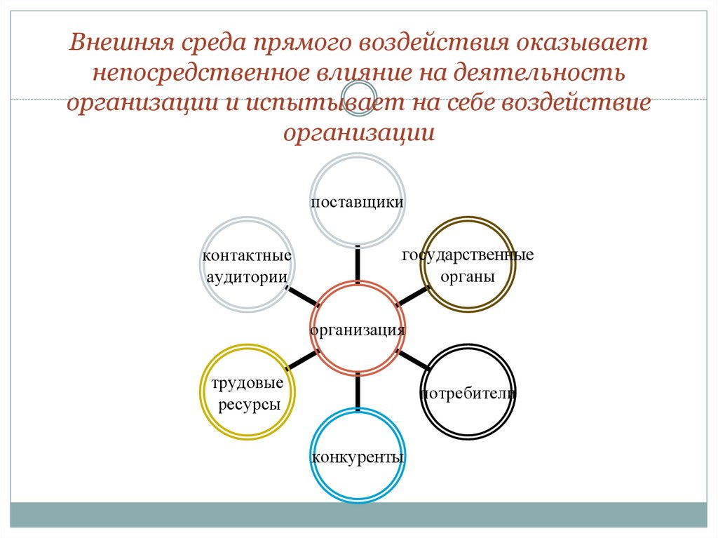 Внешняя среда прямого воздействия оказывает непосредственное влияние на деятельность организации и испытывает на себе