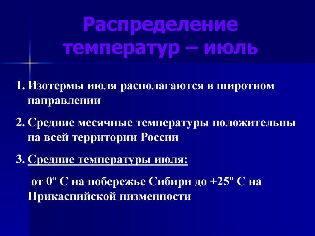 Распределение температур – июль