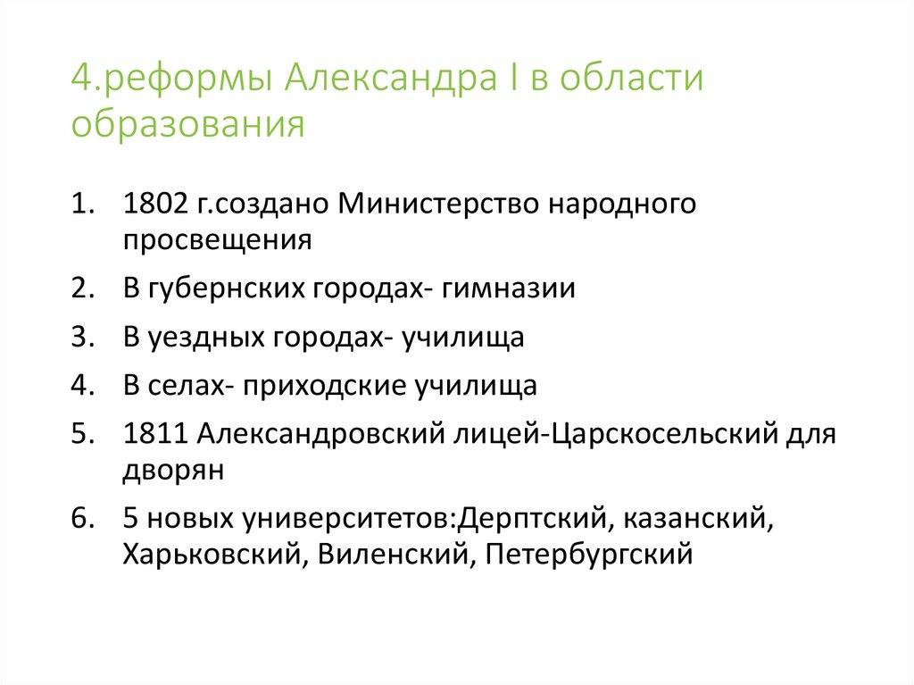 4.реформы Александра I в области образования