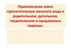 Правописание имен прилагательных женского рода в родительном, дательном, творительном и предложных падежах