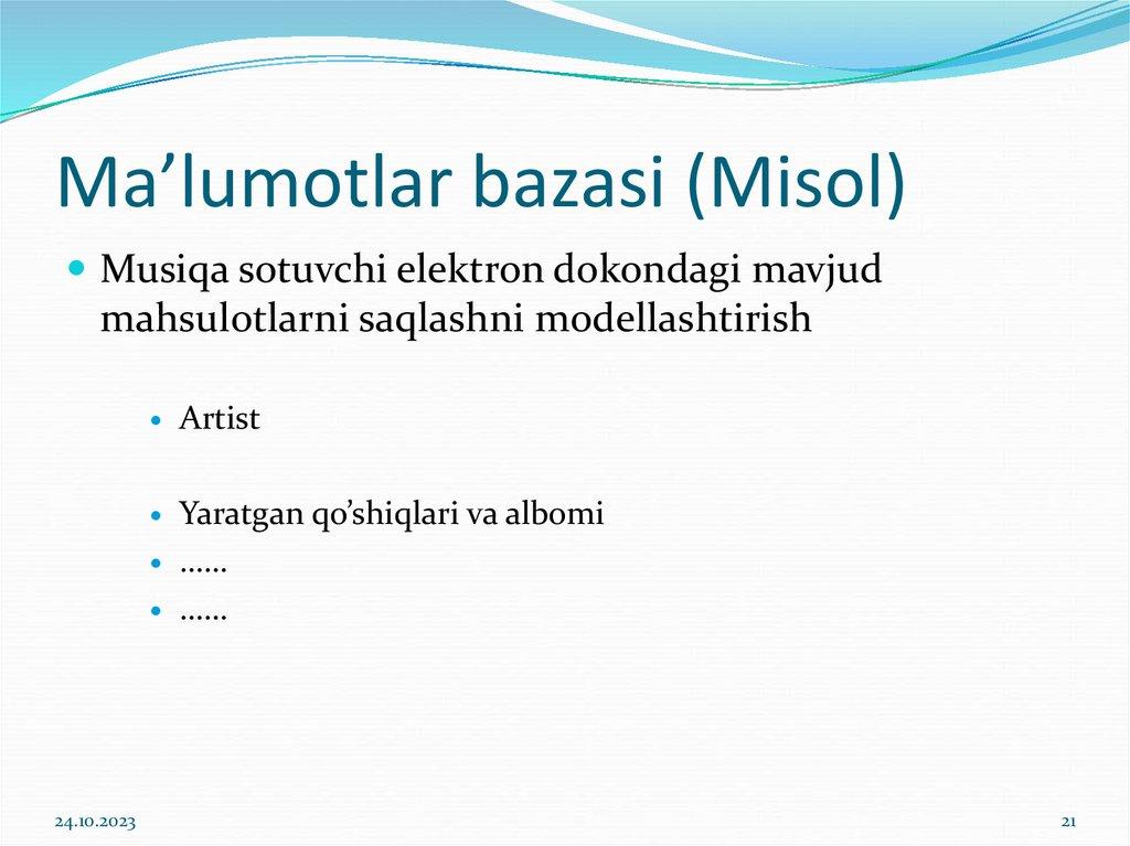 Ma’lumotlar bazasi (Misol)
