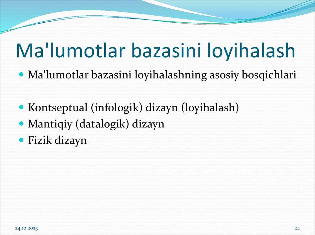 Ma'lumotlar bazasini loyihalash