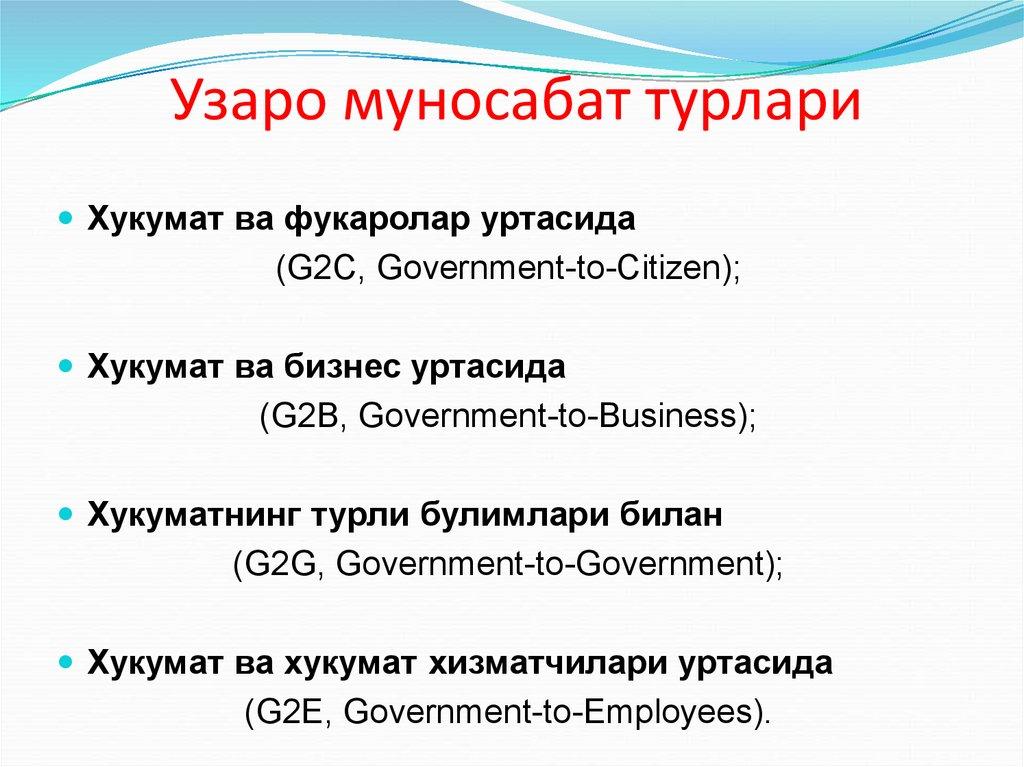 Узаро муносабат турлари