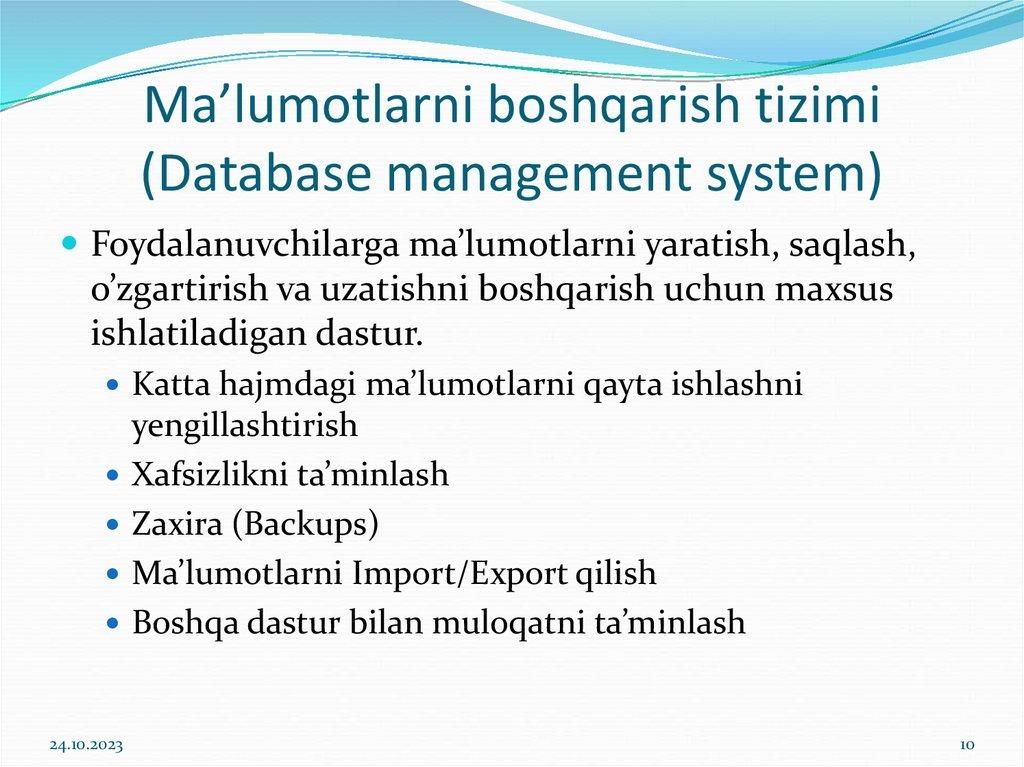 Ma’lumotlarni boshqarish tizimi (Database management system)