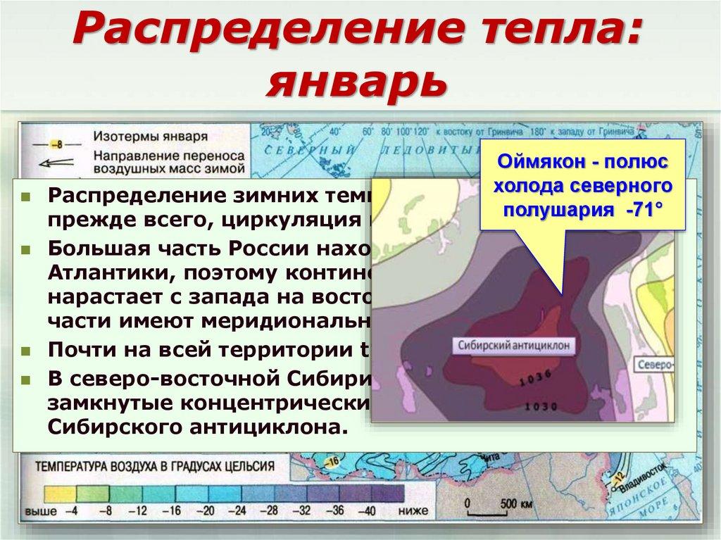 Распределение тепла: январь