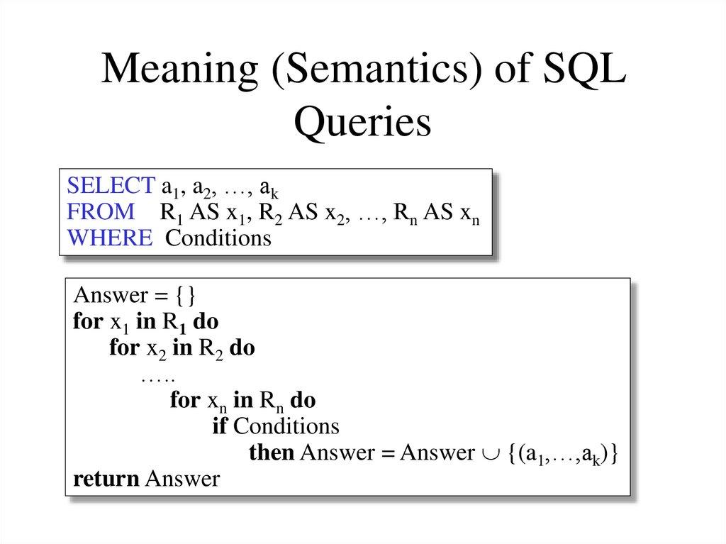 Meaning (Semantics) of SQL Queries