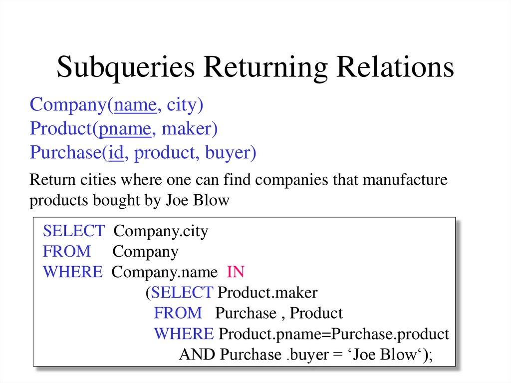 Subqueries Returning Relations