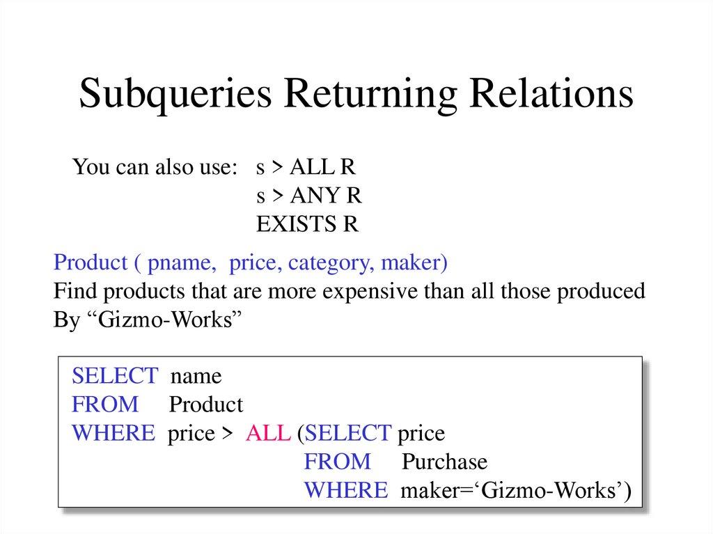 Subqueries Returning Relations