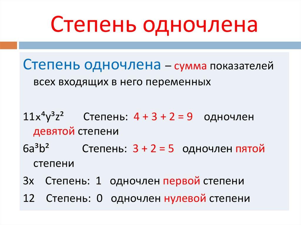 Степень одночлена