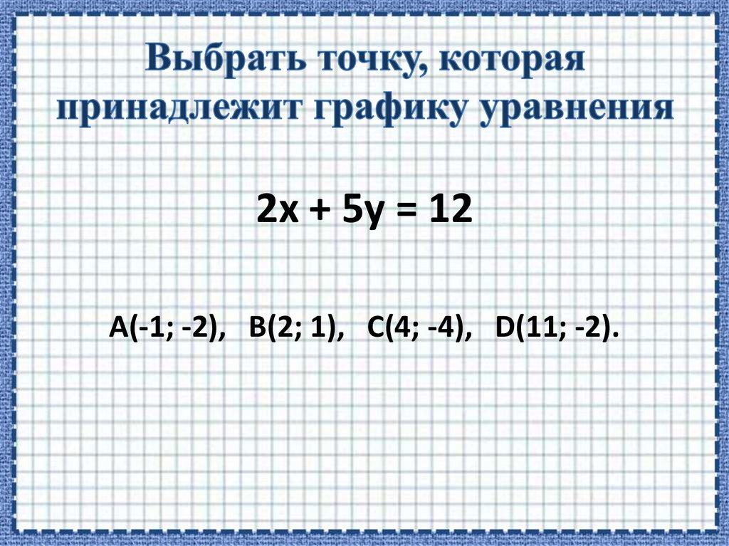 Выбрать точку, которая принадлежит графику уравнения