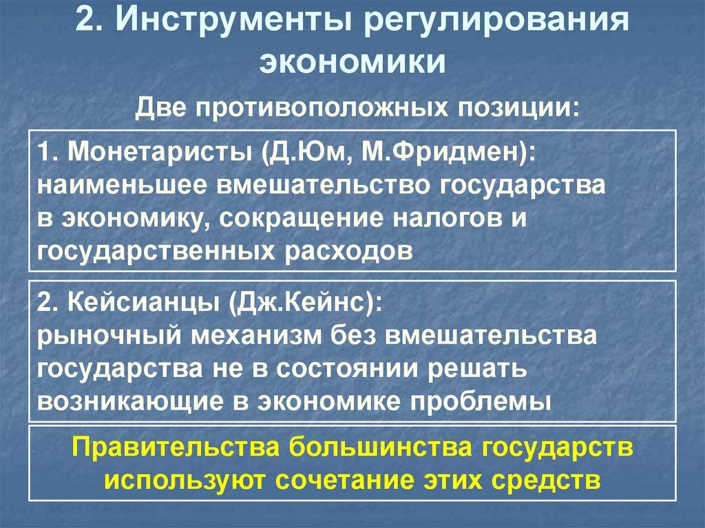 2. Инструменты регулирования экономики