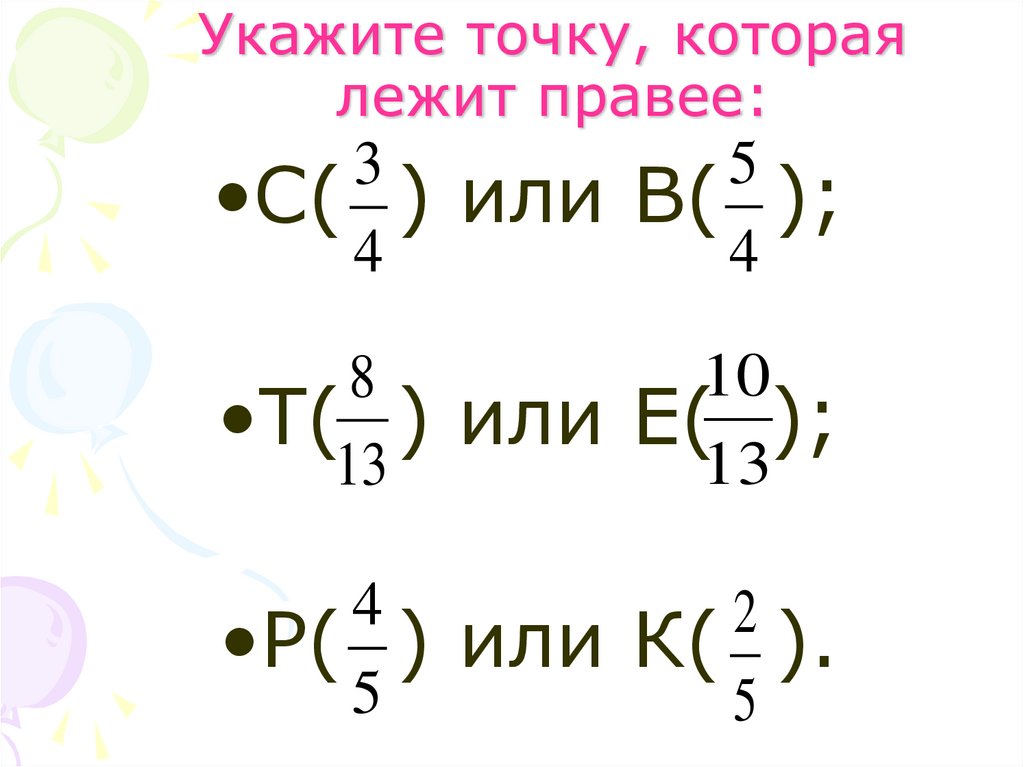 Укажите точку, которая лежит правее:
