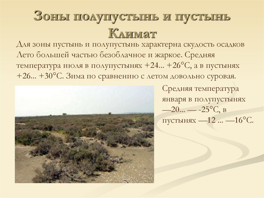 Зоны полупустынь и пустынь Климат