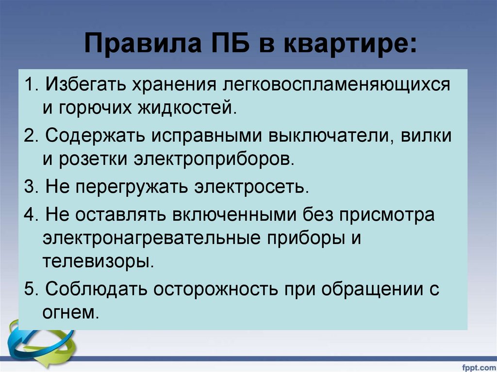 Правила ПБ в квартире: