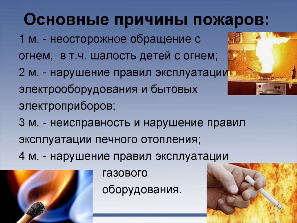 Основные причины пожаров: