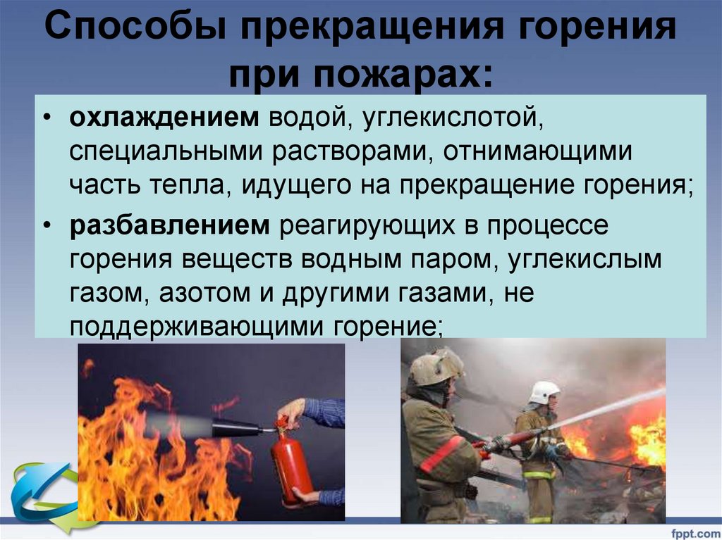 Способы прекращения горения при пожарах: