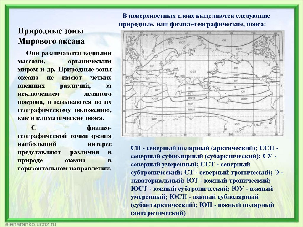 Природные зоны Мирового океана