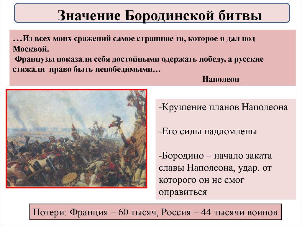Значение Бородинской битвы
