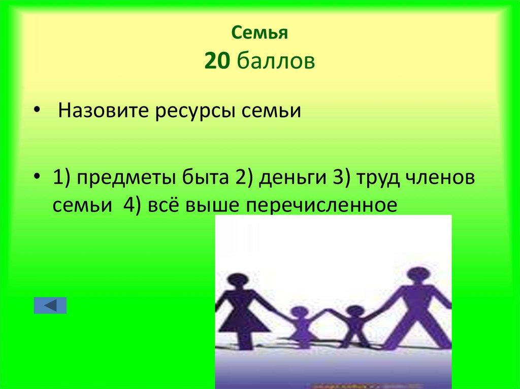 Семья 20 баллов
