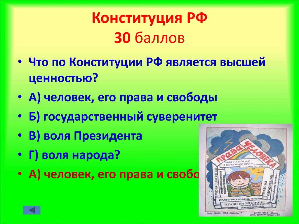 Конституция РФ 30 баллов