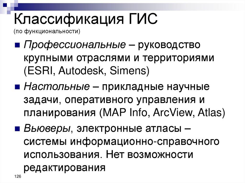 Классификация ГИС (по функциональности)