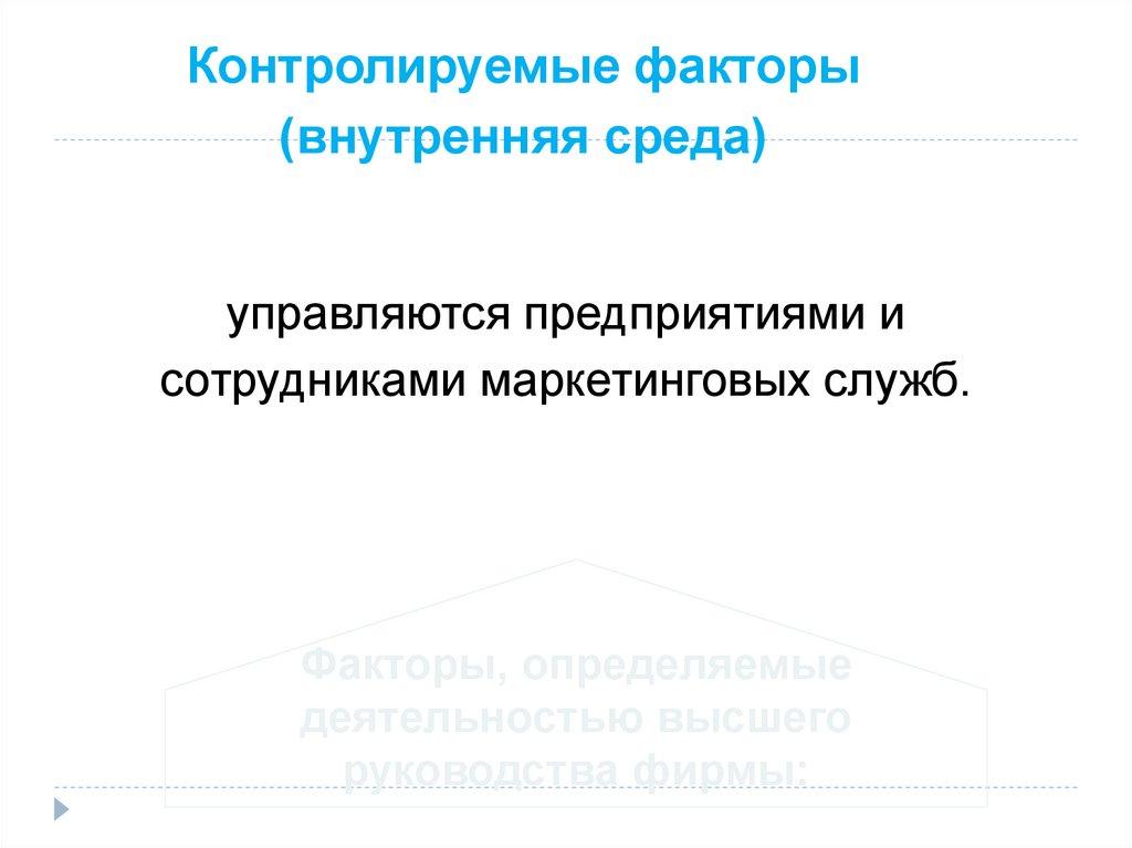 Контролируемые факторы (внутренняя среда)