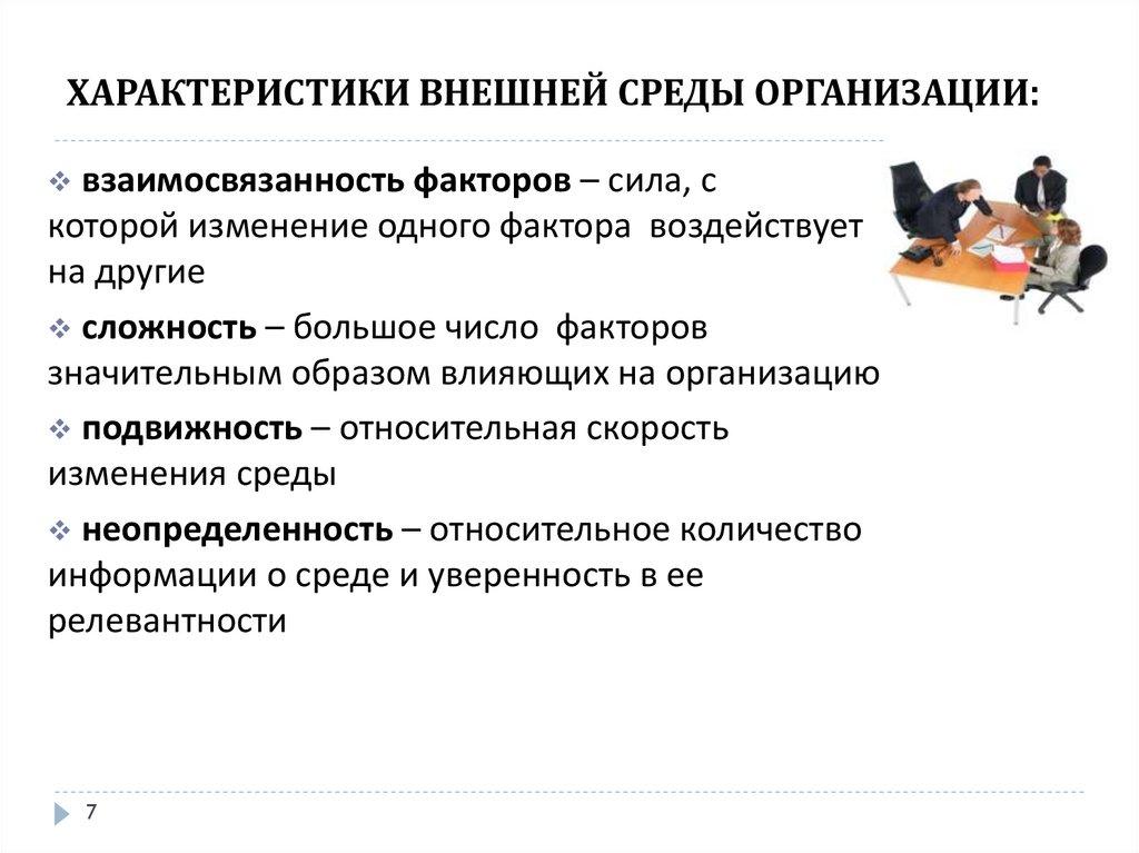 ХАРАКТЕРИСТИКИ ВНЕШНЕЙ СРЕДЫ ОРГАНИЗАЦИИ: