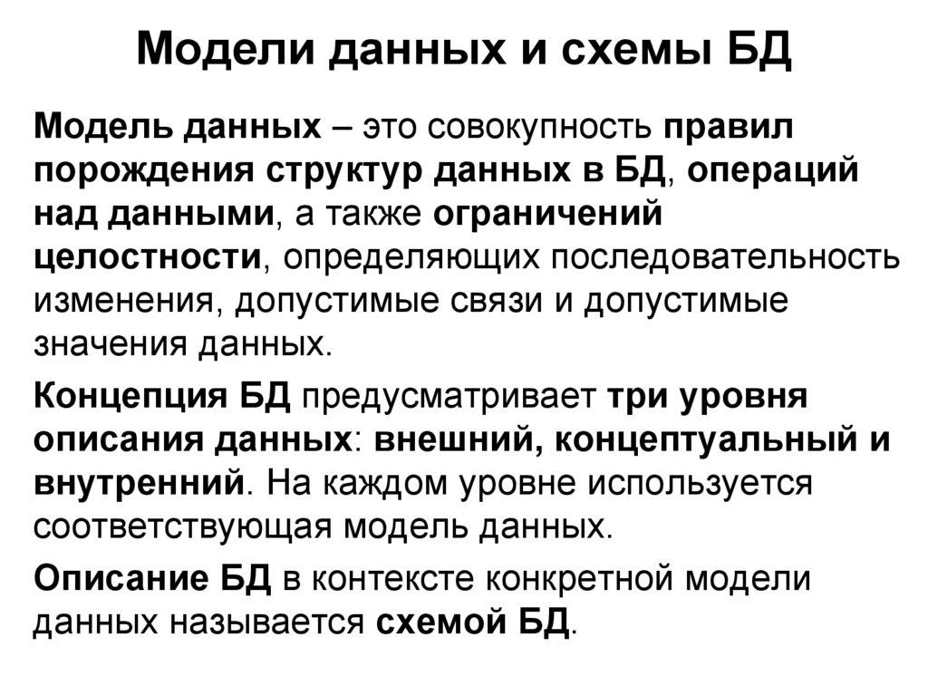 Модели данных и схемы БД