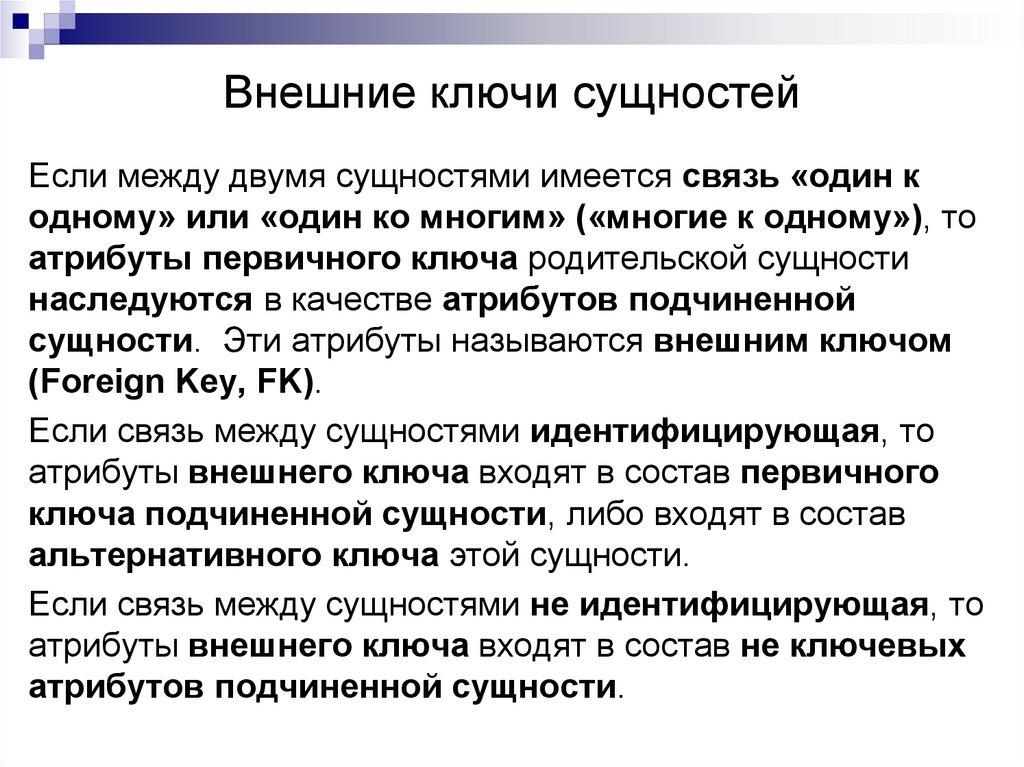 Внешние ключи сущностей