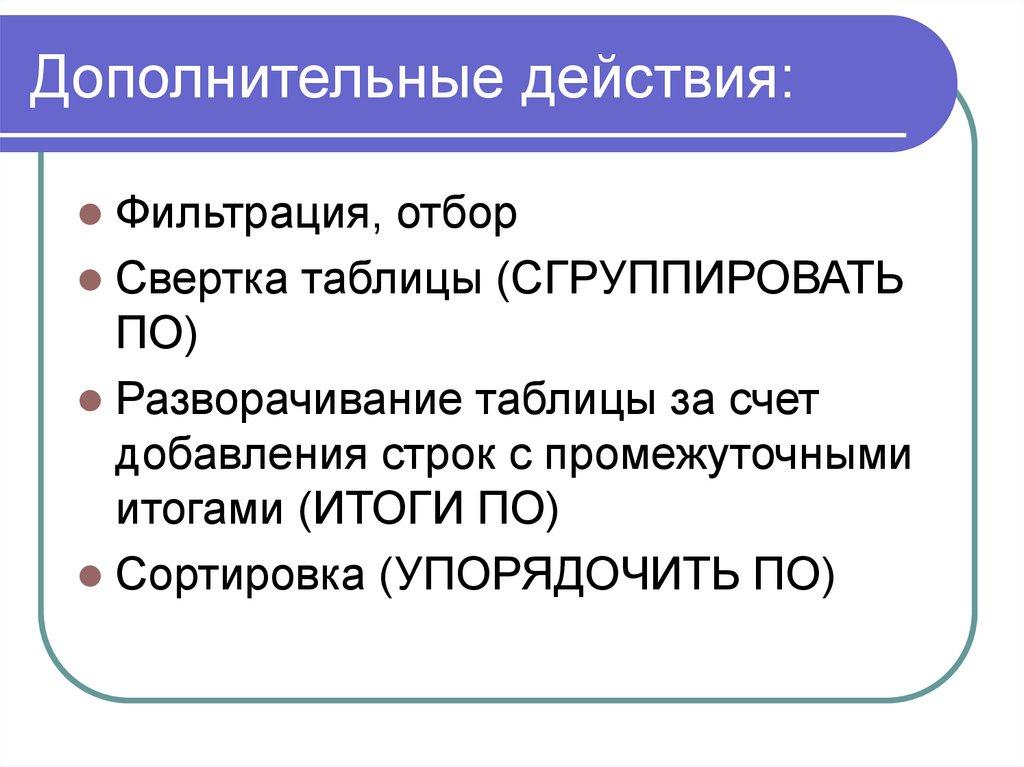 Дополнительные действия: