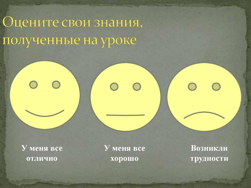 Оцените свои знания, полученные на уроке