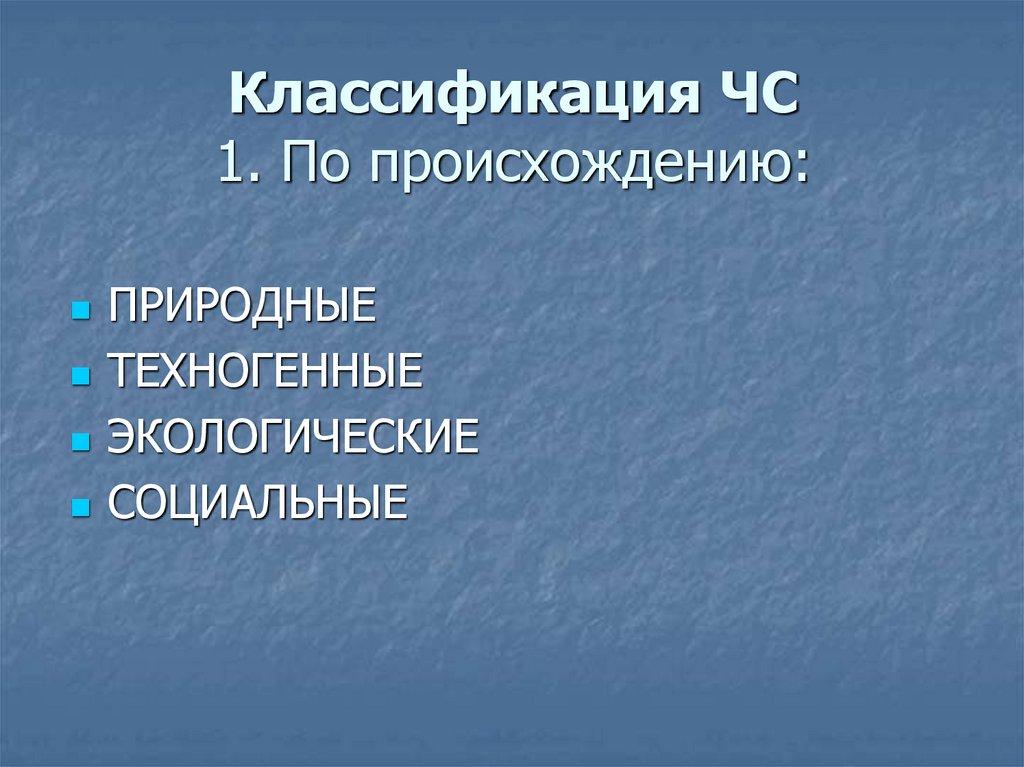 Классификация ЧС 1. По происхождению: