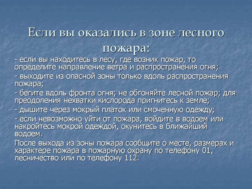 Если вы оказались в зоне лесного пожара: