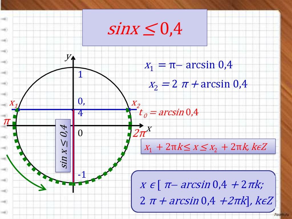 sinx ≤ 0,4
