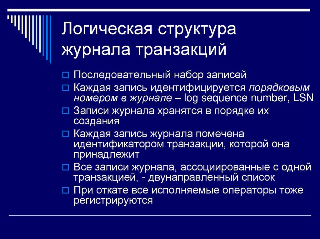 Логическая структура журнала транзакций