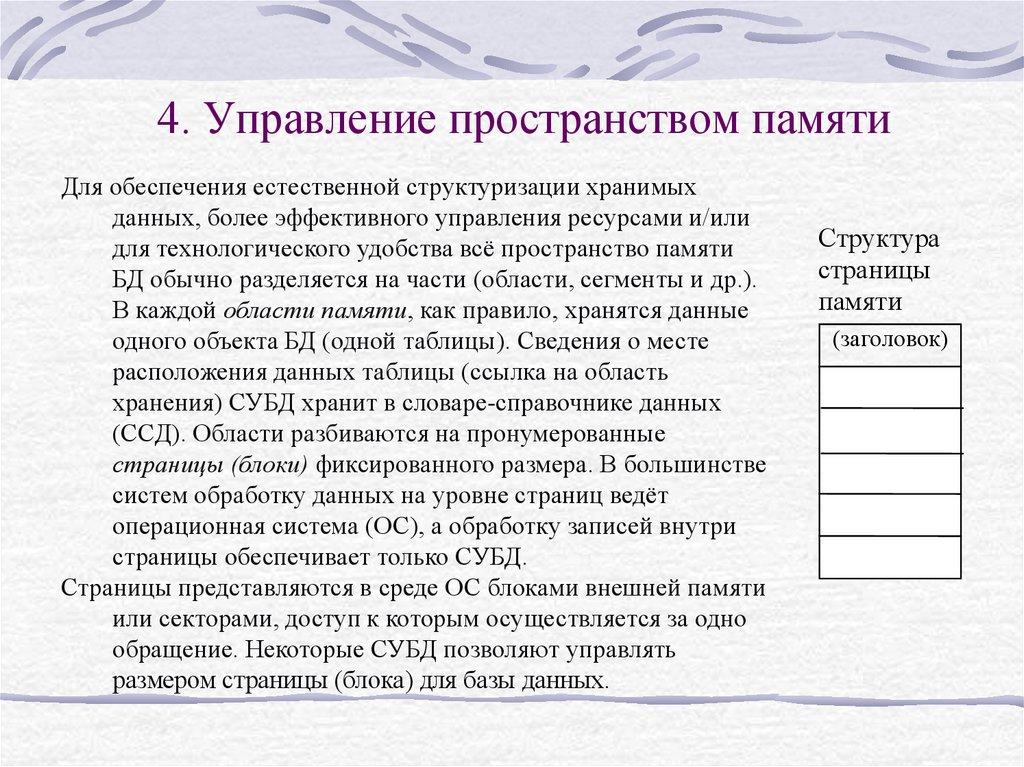 4. Управление пространством памяти