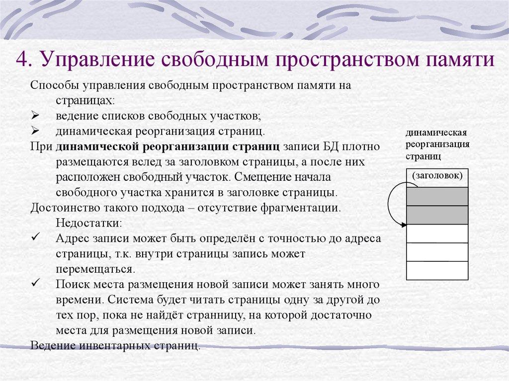 4. Управление свободным пространством памяти