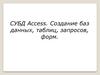 СУБД Access. Создание баз данных, таблиц, запросов, форм